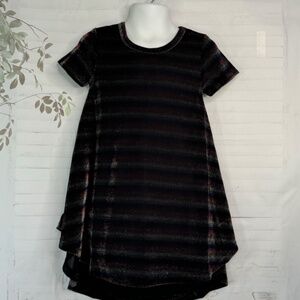 LuLaRoe Scarlett Toddler Metallic Burgundy Silver Blue Yellow Hi Lo Dress Sz. 2T